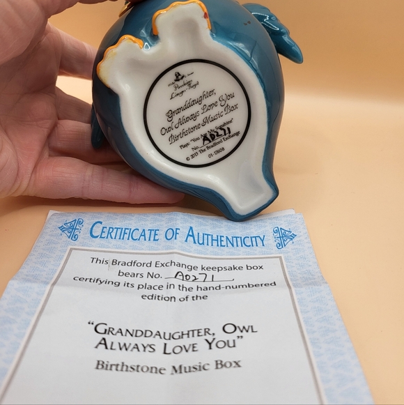 Bradford Exchange Granddaughter Owl Always Love You Birthstone Trinket Music Box - Picture 3 of 5